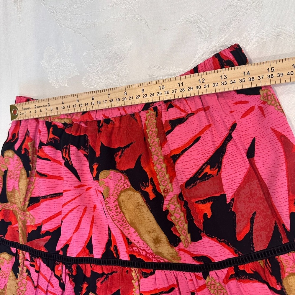 J Crew Size-S-M Tiered Midi Skirt Pink Palm Tropical‎ Print - Picture 3 of 9